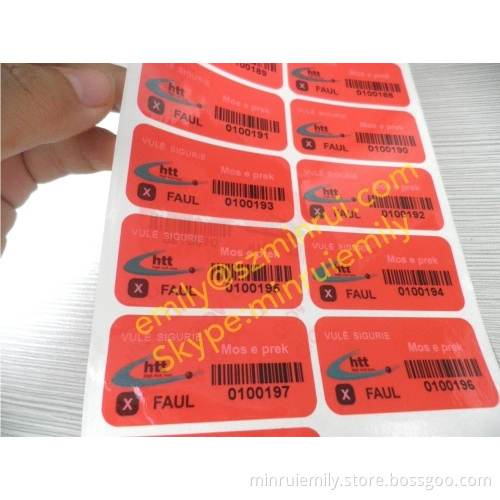 Custom Red Security Warranty Void Sticker With Custom Design And Barcode With Number, Self Adhesive Security Seal Labels 